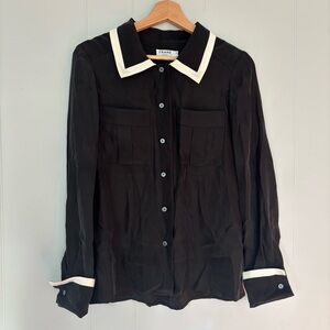 FRAME 100% Silk Contrast Piping Button Down Shirt - XS